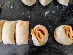 cutting into rolls