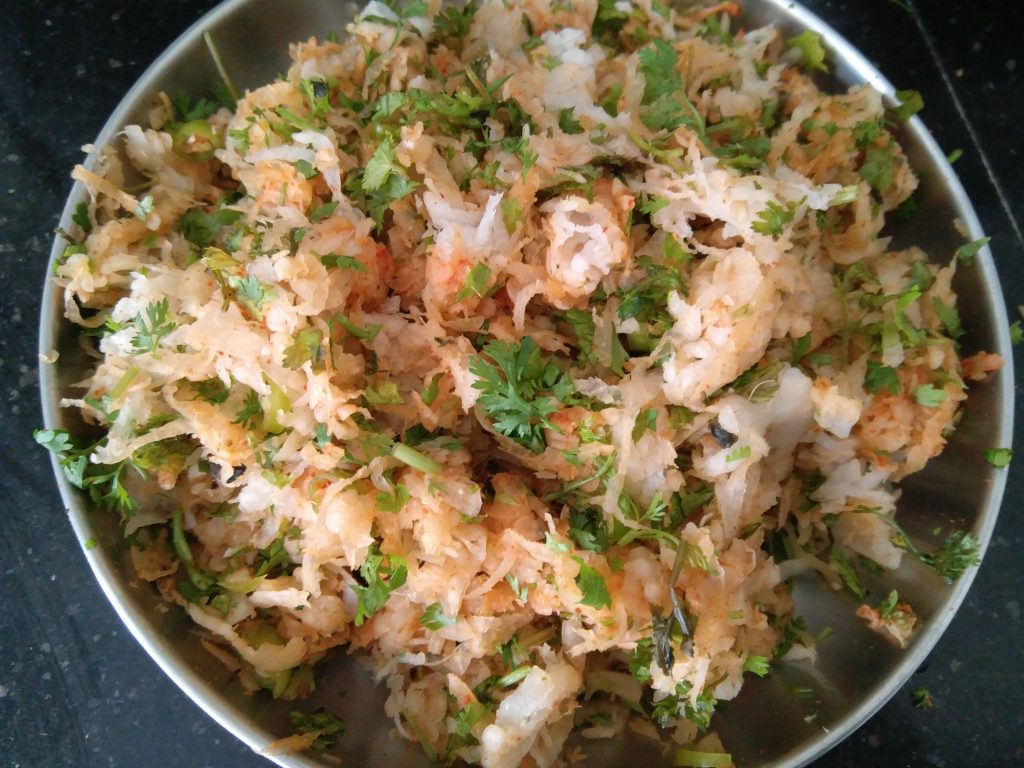 Spicy Mooli Paratha filling is ready