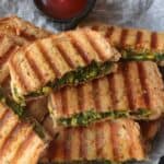 Spinach Corn sandwiches served with tomato ketchup