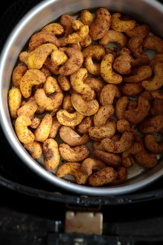 roasted cashew nuts in air fryer ready to serve