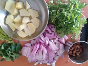Ingredients prepped for Kande Poha