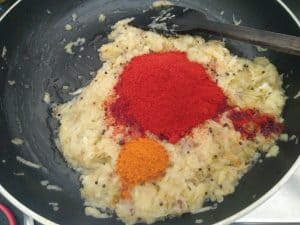 Adding Turmeric Powder and red chilli powder along with salt to taste