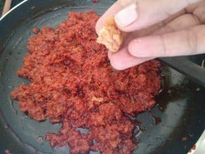 Adding jaggery to pickle helps in balancing the sourness of mangoes