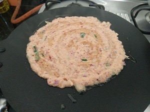 Adai cooking on non-stick pan