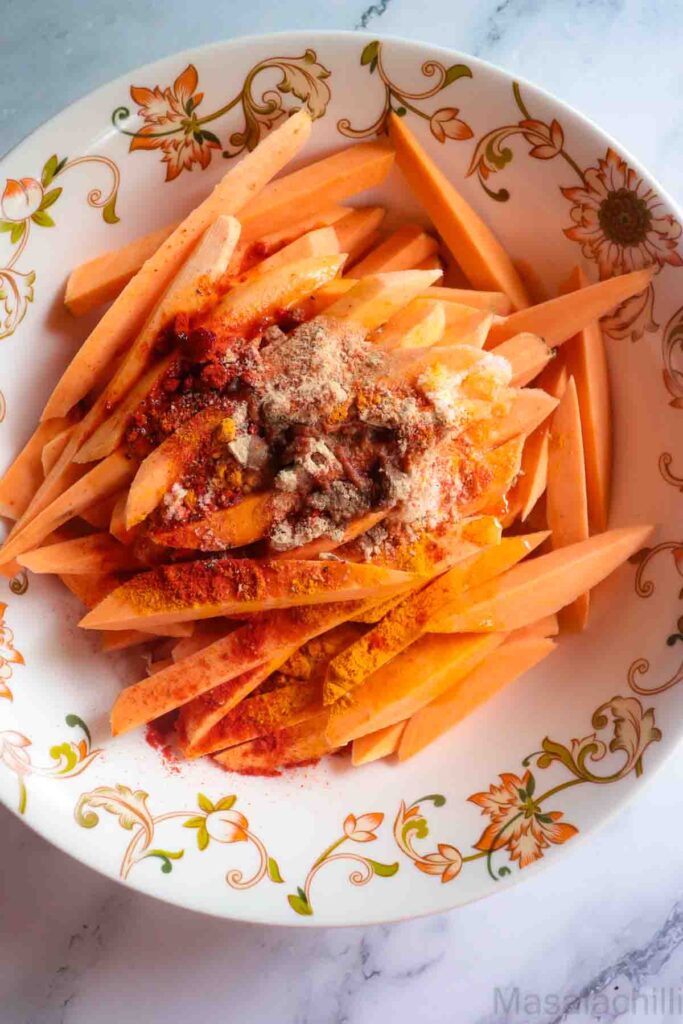 Sweet potato fries tossed in olive oil, salt and spices