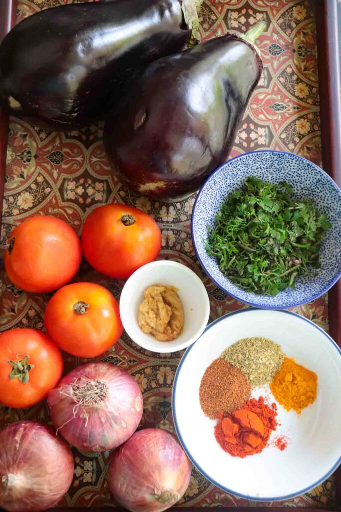 Ingredients for making baingan bharta