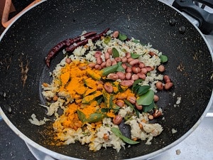 Curry leaves, groundnuts for the aroma and crunch