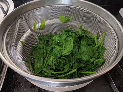 Blanched spinach ready