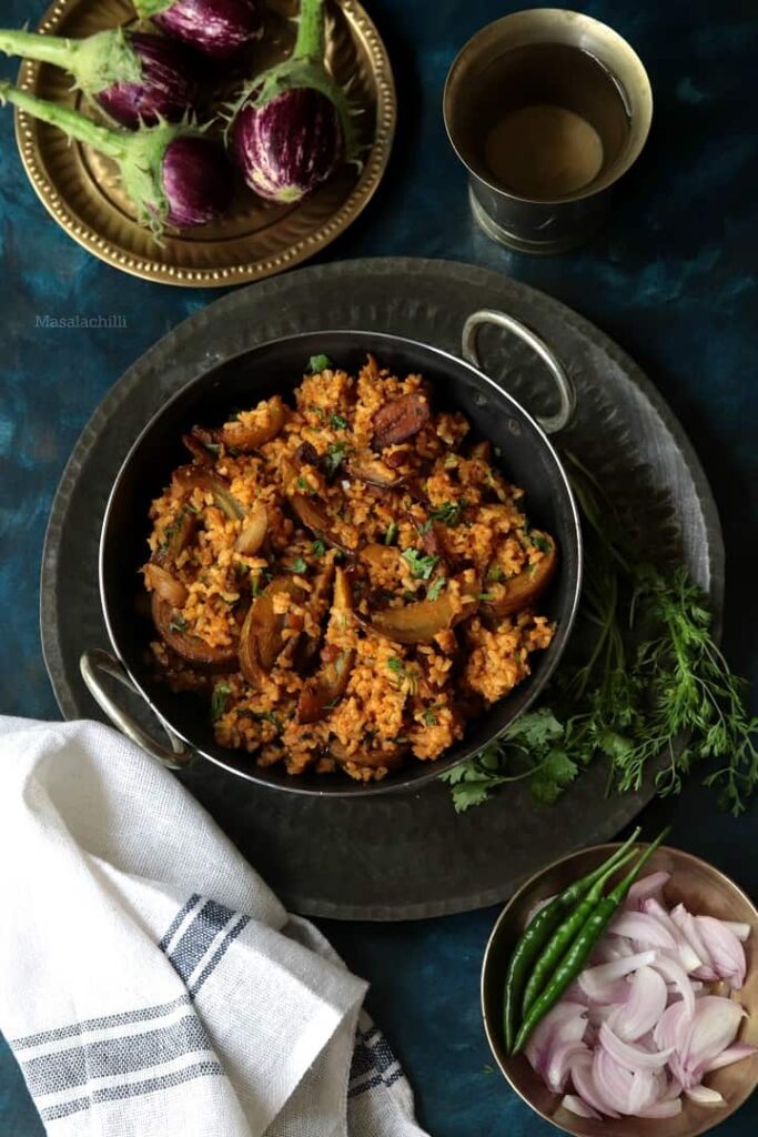 South Indian Brinjal Rice | Kathirikkai Sadam