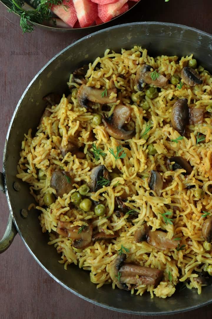 Mushroom Rice / Mushroom Pulao Recipe Masalachilli