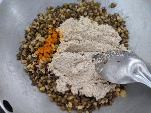 Sprouted green gram with turmeric powder and the coconut paste