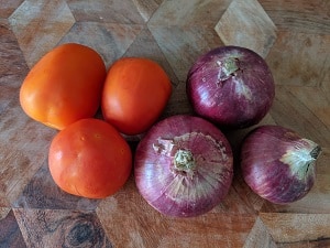 Onion and tomatoes