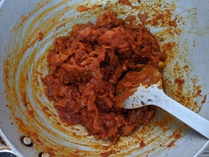 Cooking the onion tomato mix