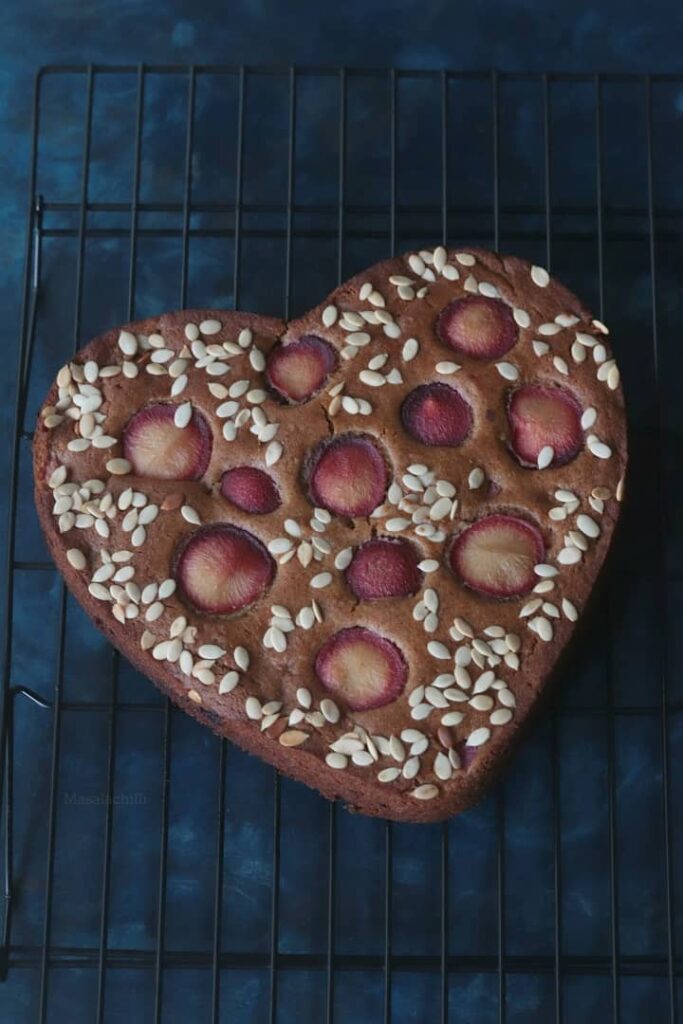 Eggless Fresh Plum Cake Whole Wheat