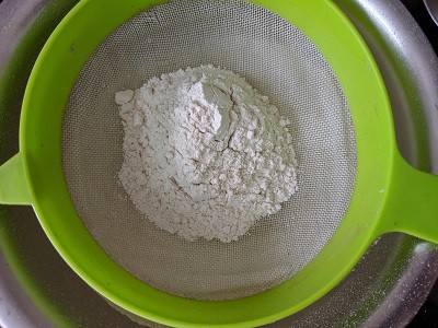 Sifting the brown rice flour