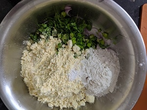 Gram Flour and Rice Flour are added for the fritter batter