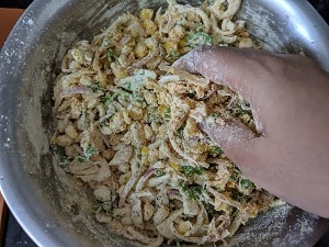 Mixing the ingredients with hand