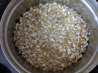 Soaking the ingredients for the dosa batter