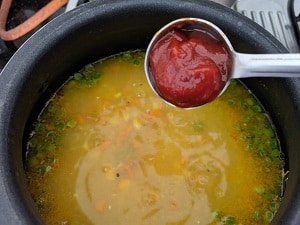 Sriracha sauce added to the soup for the extra spice and garlic kick.