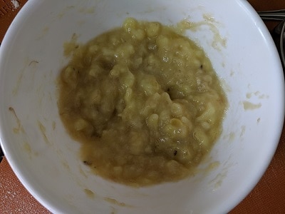 Mashed overripe bananas for banana bread
