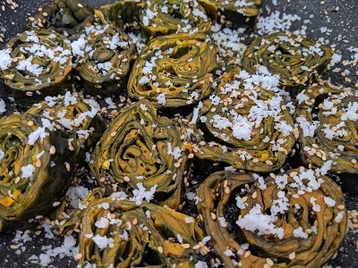 Alu vadi is ready to eat - traditional maharashtrian snack recipe with colocasia leaves
