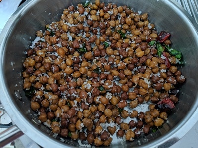 Kondakadalai sundal is ready to serve piping hot as snack with tea