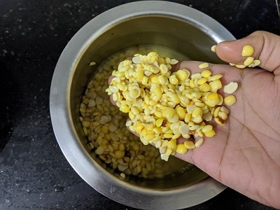 Soak Paruppu (Pasi Paruppu and Thuvaram Paruppu) for atleast 30 minutes before pressure cooking