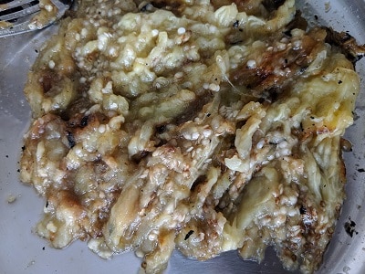 Mashed eggplant ready for the sutta kathirikkai chutney