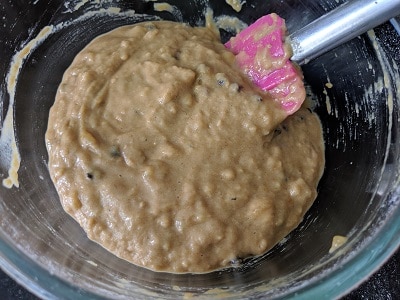 Banana Chocolate Chip Muffin batter is ready to be poured into the liners