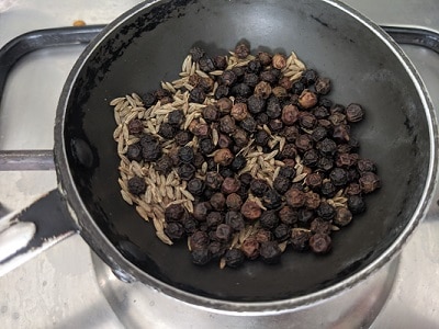dry Roasting the black pepper and jeera