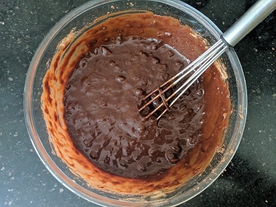 Mixing the wet ingredients for the cake