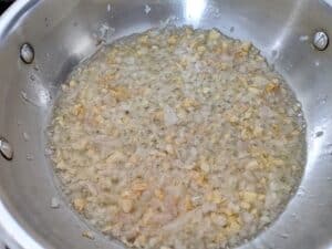 Onion and garlic cooking in olive oil