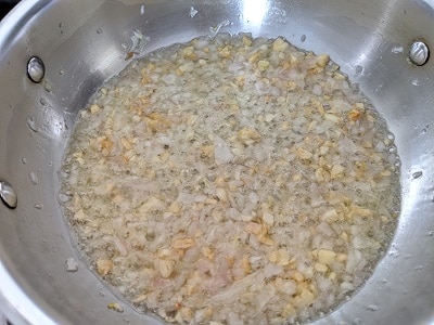 Onions and garlic cooking in olive oil