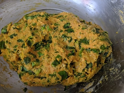Dough ready to be steamed into muthia