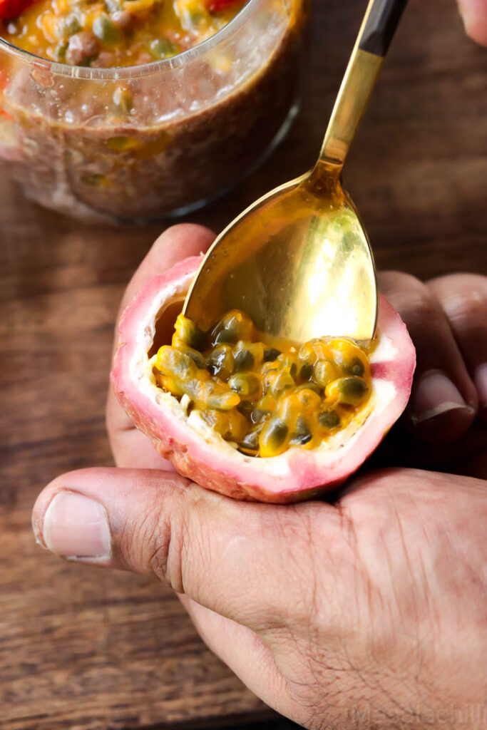 Chocolate Chia Pudding with Passion Fruit