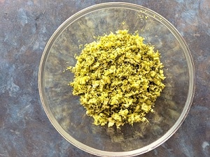 Steamed Broccoli finely chopped into a bowl