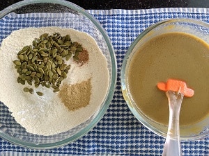 Wet and Dry ingredients ready for mixing