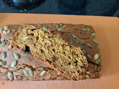 Pumpkin bread slice ready to eat