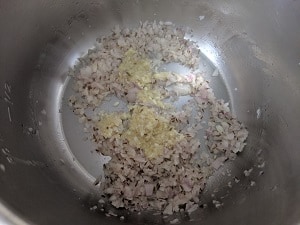 Onion, Ginger garlic paste added to tempering