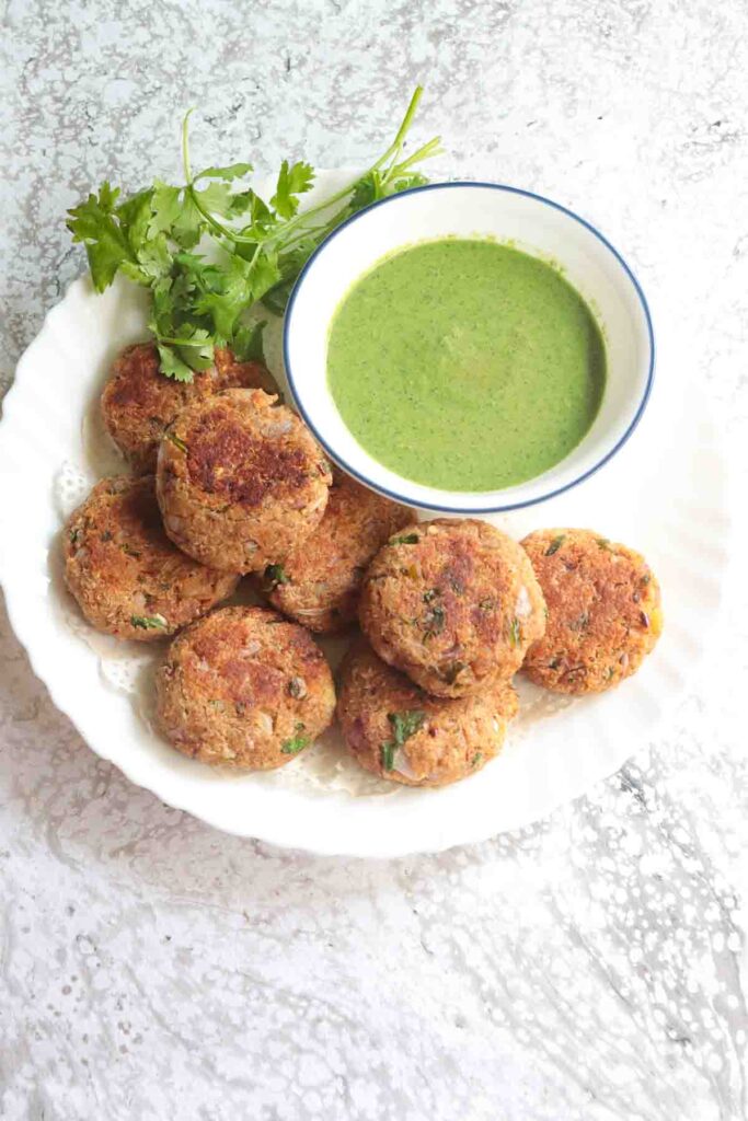 Quinoa Sweet Potato Patties served with chutney