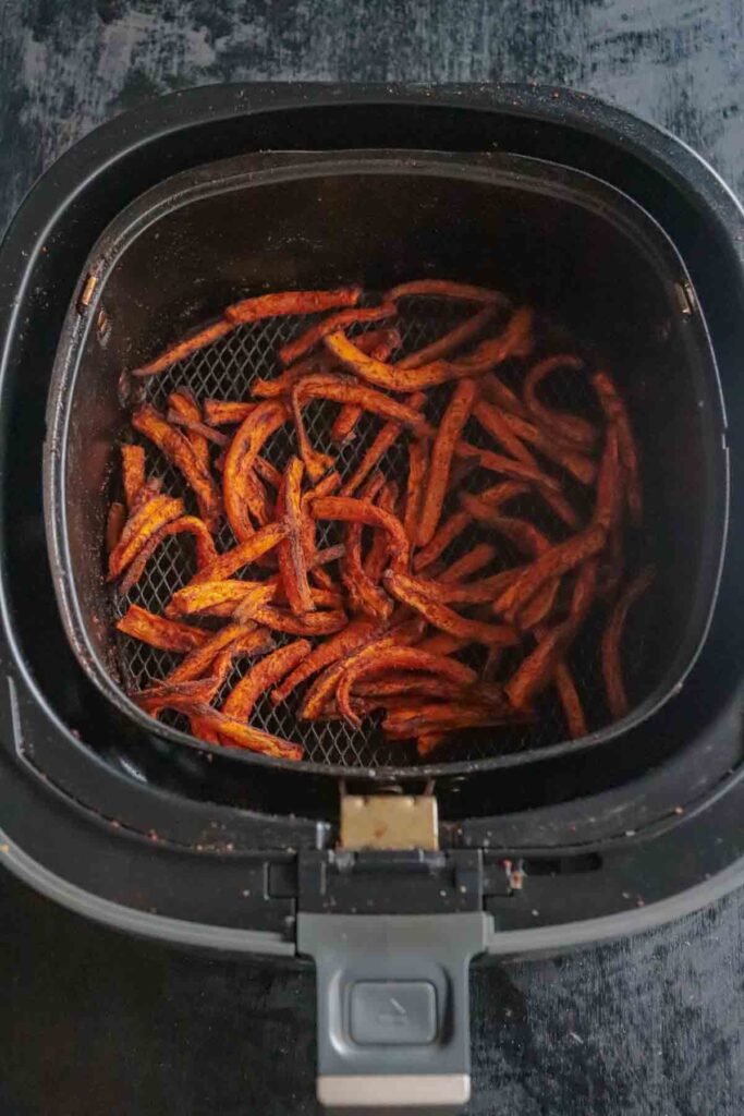 Carrot Fries ready in the Air Fryer Basket