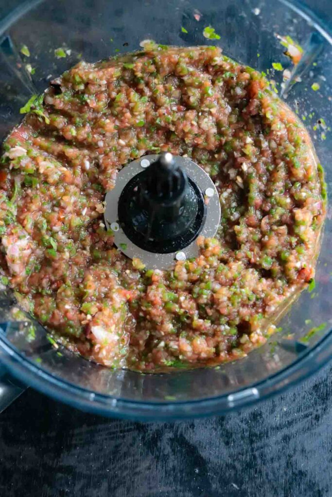 Processor Jar containing tomato salsa