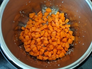 Peeled and cubed carrots added to the instant pot
