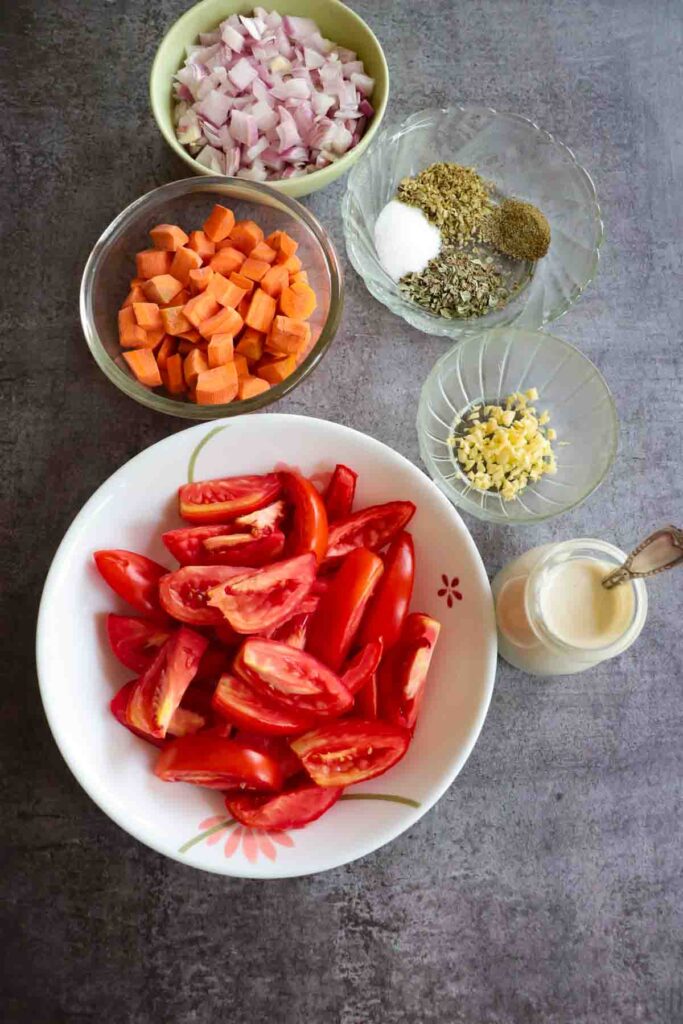 Ingredients for making tomato bisque