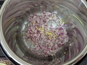 Onions and Garlic sautéed in olive oil in instant pot