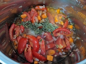 Vegetable stock added to cook the soup in instant pot