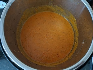 Creamy Tomato Bisque blended using immersion blender