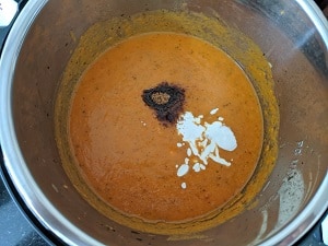 Cashew Cream and Coconut Sugar added to tomato bisque