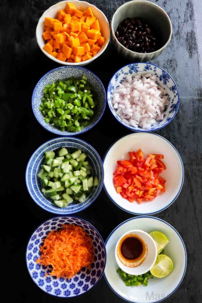 Ingredients for making Black Bean Mango Salad