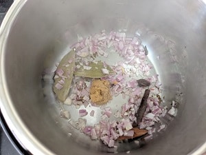 sauteing onions and ginger garlic paste for khichdi